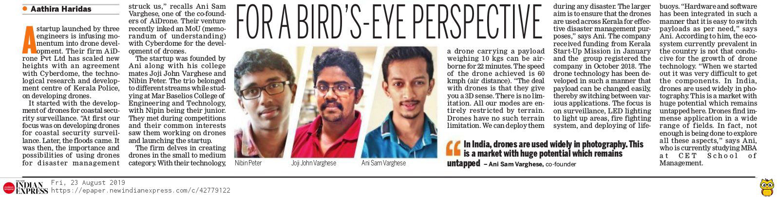 AiDrone Founding News Paper Cutting